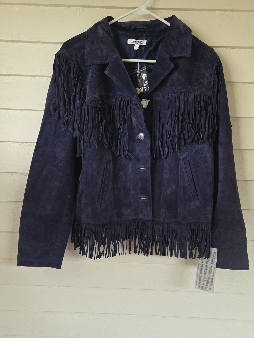 Back In The Saddle Women's Navy Suede Fringe Jacket Size L